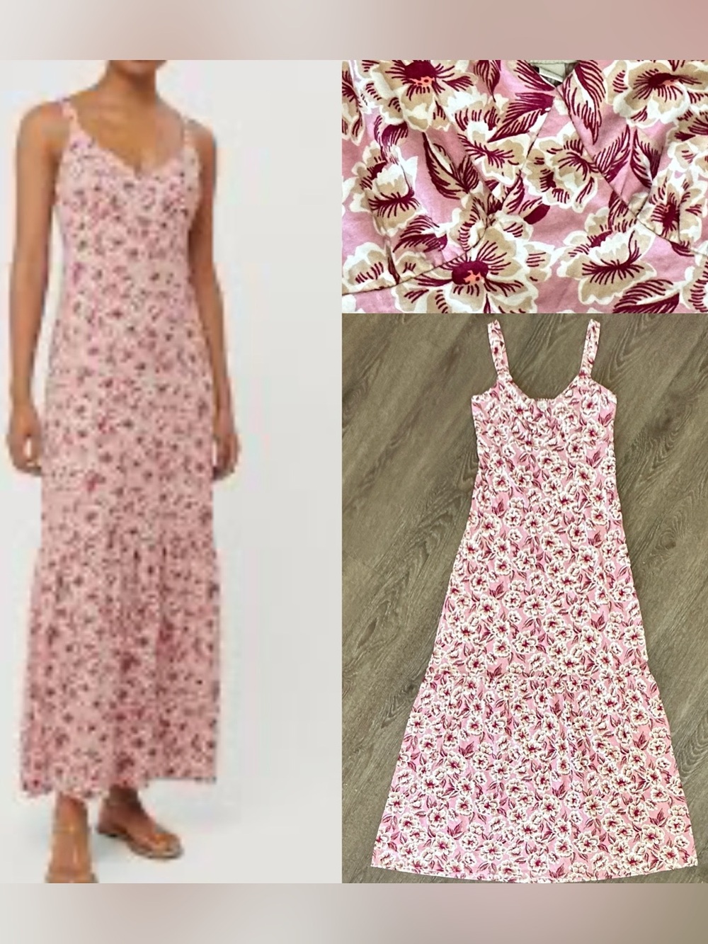 Loft Beach Maxi Sun Dress Pink Burgundy Floral coastal Vibe Size XS X-Small Nwot